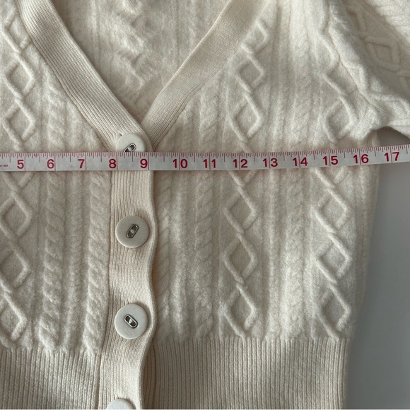 The Kooples Thick Wool Cable Knit V-Neck Button Up Cardigan Sweater Ivory size 2 - Picture 7 of 8